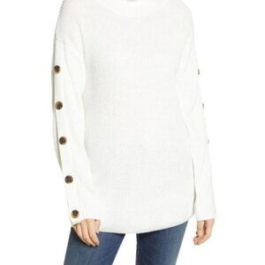 Caslon Collared Button Sleeves Cashmere Blend Sweater Ivory Cloud